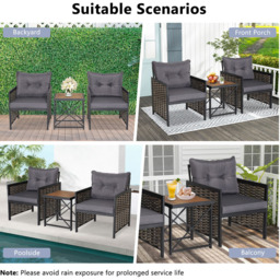 Costway 2 Seater Rattan Patio Bistro Set Grey - Wilko - thumbnail 7
