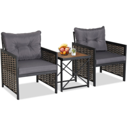 Costway 2 Seater Rattan Patio Bistro Set Grey - Wilko - thumbnail 4