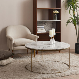 Teamson Home Marmo Faux Marble and Brass Modern Marble Look Round Coffee Table - Size: 45.7 x 91.4 x 91.4cm - White - Wilko - thumbnail 5