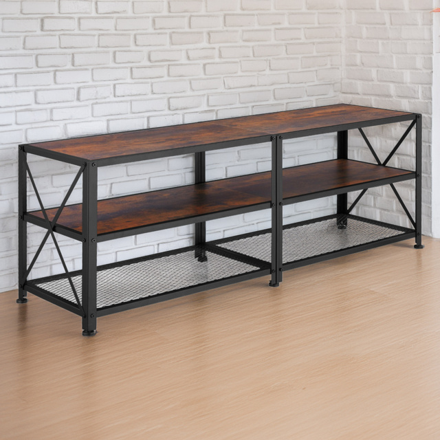 tectake 3 Shelf Dark Wooden and Steel Rustic TV Stand - Size: 50.5 x 41.5 x 141cm - Brown - Wilko - image 1