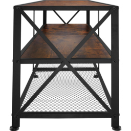 tectake 3 Shelf Dark Wooden and Steel Rustic TV Stand - Size: 50.5 x 41.5 x 141cm - Brown - Wilko - thumbnail 5