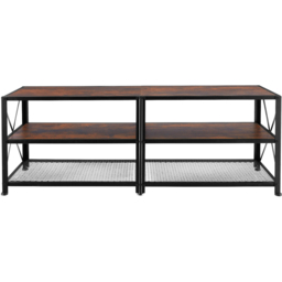 tectake 3 Shelf Dark Wooden and Steel Rustic TV Stand - Size: 50.5 x 41.5 x 141cm - Brown - Wilko - thumbnail 4