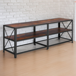 tectake 3 Shelf Dark Wooden and Steel Rustic TV Stand - Size: 50.5 x 41.5 x 141cm - Brown - Wilko - thumbnail 1