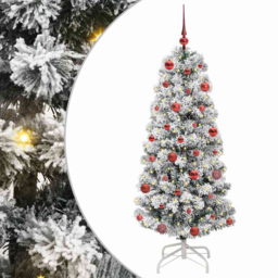 vidaXL Pre-Lit Warm White LED and Red Baubles Snow Flocked Artificial Christmas Tree 4.9ft - Green - Wilko - thumbnail 3