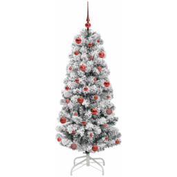 vidaXL Pre-Lit Warm White LED and Red Baubles Snow Flocked Artificial Christmas Tree 4.9ft - Green - Wilko - thumbnail 5