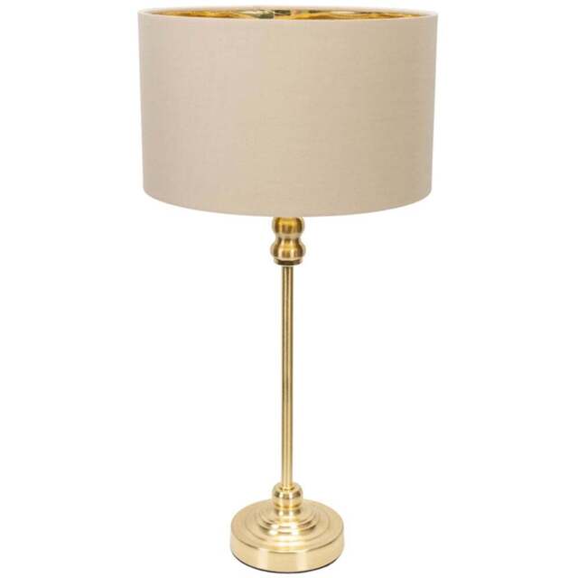 ValueLights Maggie Gold Candlestick LED Table Lamp with Natural and Gold Lamp Shade - Size: 50 x 25 x 25cm - Wilko - image 1