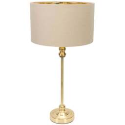 ValueLights Maggie Gold Candlestick LED Table Lamp with Natural and Gold Lamp Shade - Size: 50 x 25 x 25cm - Wilko