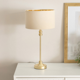ValueLights Maggie Gold Candlestick LED Table Lamp with Natural and Gold Lamp Shade - Size: 50 x 25 x 25cm - Wilko - thumbnail 3