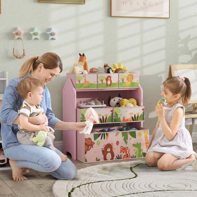 AIYAPLAY 6 Box Pink Kids Toy Storage Unit - Size: 66 x 30 x 63cm - Wilko - image 1
