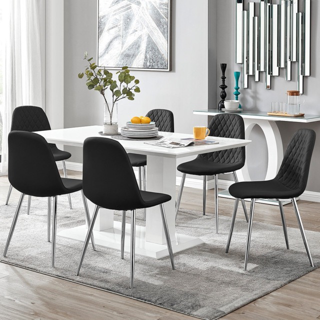 Furniturebox Molini Solara 6 Seater Dining Set White Gloss and Black - Wilko - image 1