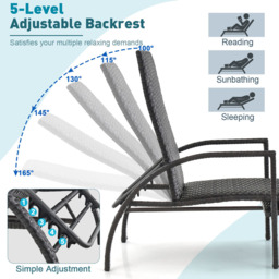 Costway Brown 5 Level Adjustable Chaise Lounge Chair - Size: 90 x 59 x 24cm - Wilko - thumbnail 7