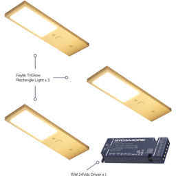 Sorrelis Elvan TriGlow Brushed Brass Rectangle 3 Cabinet Light Kit - Size: 0.68 x 5 x 17.5cm - Multi - Wilko - thumbnail 4