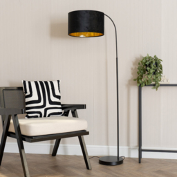 ValueLights Curva Black Arched LED Floor Lamp with Black and Gold Velvet Lamp Shade - Size: 150 x 35 x 56cm - Wilko - thumbnail 3