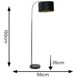 ValueLights Curva Black Arched LED Floor Lamp with Black and Gold Velvet Lamp Shade - Size: 150 x 35 x 56cm - Wilko - thumbnail 5