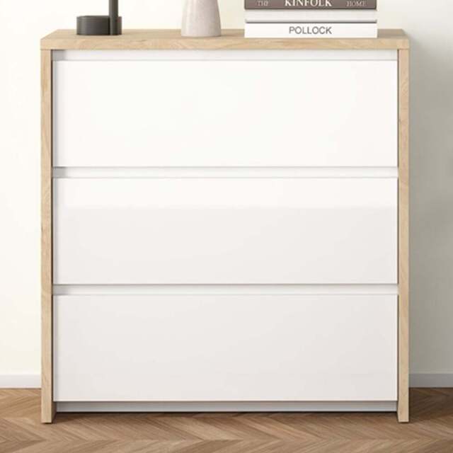 Florence Next 3 Drawer Jackson Hickory White High Gloss Chest of Drawers - Multi - Furniture To Go - Wilko - image 1