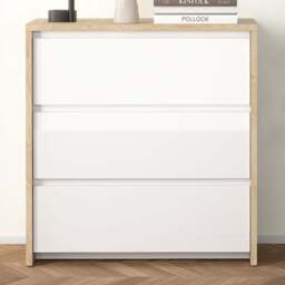 Florence Next 3 Drawer Jackson Hickory White High Gloss Chest of Drawers - Multi - Furniture To Go - Wilko - thumbnail 1