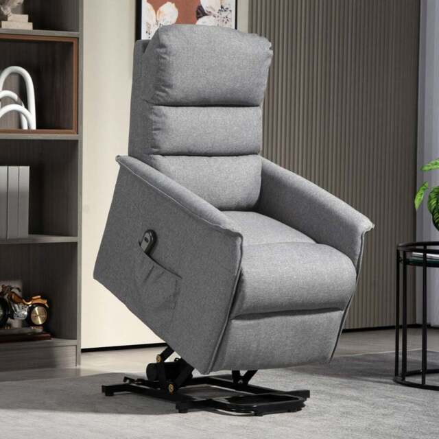 HOMCOM Grey Power Lift Electric Recliner Chair with Remote - Size: Single - Wilko - image 1