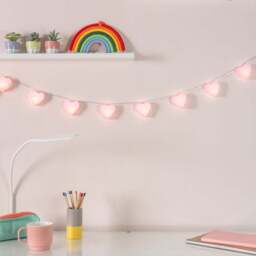 ValueLights 10 Warm White LED Paper Hearts Fairy String Lights - Size: 140 x 6 x 6cm - Pink - Wilko