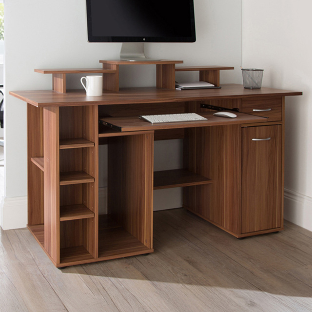 Alphason San Diego Single Door Single Drawer Walnut Office Desk - Size: 90 x 142 x 60cm - Wilko - image 1