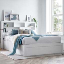 Arizona King Size White Wooden Bookcase Ottoman Bed - Bedmaster - Wilko