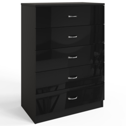 FWStyle Chilton 5 Drawer Black Gloss Chest of Drawers - Wilko - thumbnail 3