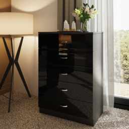 FWStyle Chilton 5 Drawer Black Gloss Chest of Drawers - Wilko - thumbnail 6