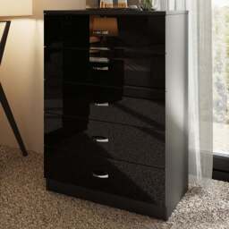 FWStyle Chilton 5 Drawer Black Gloss Chest of Drawers - Wilko - thumbnail 1