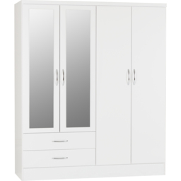 Seconique Nevada 4 Door 2 Drawer Gloss White Mirror Wardrobe - Size: 4 Door, 2 Drawer - Wilko - thumbnail 3