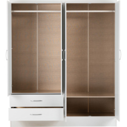 Seconique Nevada 4 Door 2 Drawer Gloss White Mirror Wardrobe - Size: 4 Door, 2 Drawer - Wilko - thumbnail 5