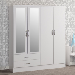 Seconique Nevada 4 Door 2 Drawer Gloss White Mirror Wardrobe - Size: 4 Door, 2 Drawer - Wilko - thumbnail 1