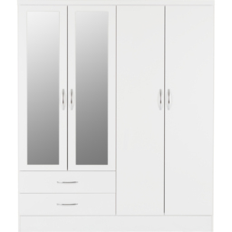 Seconique Nevada 4 Door 2 Drawer Gloss White Mirror Wardrobe - Size: 4 Door, 2 Drawer - Wilko - thumbnail 4