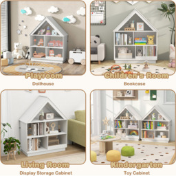 Costway 5 Shelf White Kids Wooden Dollhouse Bookshelf - Size: 88 x 34 x 108cm - Wilko - thumbnail 6
