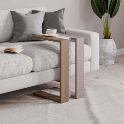 Decortie Muju Mocha Grey Oak and Gold Marble Effect Modern C Shaped Side Table - Size: 57 x 30 x 40cm - Multi - Wilko - thumbnail 7