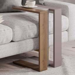 Decortie Muju Mocha Grey Oak and Gold Marble Effect Modern C Shaped Side Table - Size: 57 x 30 x 40cm - Multi - Wilko