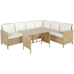 HGD Alia 6 Seater Natural and White Rattan Garden Corner Dining Sofa Set with Glass Table - Wilko - thumbnail 3