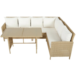 HGD Alia 6 Seater Natural and White Rattan Garden Corner Dining Sofa Set with Glass Table - Wilko - thumbnail 4