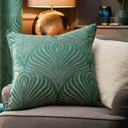 Paoletti Gatsby Emerald Jacquard Piped Cushion - Size: 55 x 55 cm - Green - Wilko - thumbnail 3