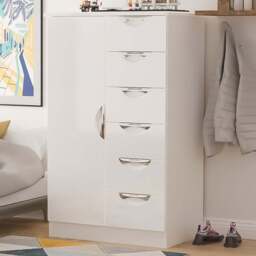 Crowndale Camden Single Door 6 Drawer White Gloss and White Kids Wardrobe Ready Assembled - White Gloss & White - Wilko