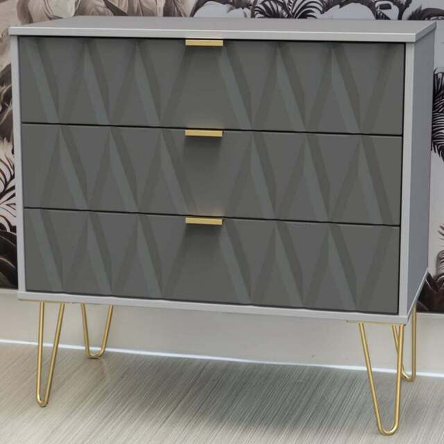 Crowndale Diamond 3 Drawer Matt Shadow and Grey Chest of Drawers - Wilko - image 1