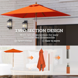 Outsunny Orange Tilt Wooden Garden Parasol 2m - Size: 235 x 200 x 150cm - Wilko - thumbnail 6