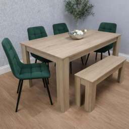 Kosy Koala 6 Seater Velvet Dining Bench Set Oak Effect and Green - Multi - Portland - Wilko
