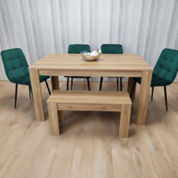 Kosy Koala 6 Seater Velvet Dining Bench Set Oak Effect and Green - Multi - Portland - Wilko - thumbnail 3