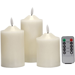 ValueLights Flickering LED Candles with Remote Control 3 Pack - Size: 18 x 7.5 x 7.5cm - White - Wilko