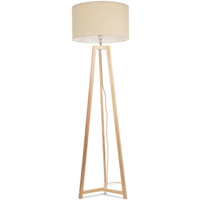 ValueLights Lottie Cream Fabric Drum Shade Cream Wood Tripod LED Floor Lamp - Size: 148 x 45 x 45cm - Wilko - image 1