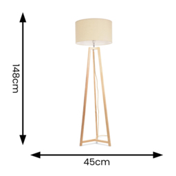 ValueLights Lottie Cream Fabric Drum Shade Cream Wood Tripod LED Floor Lamp - Size: 148 x 45 x 45cm - Wilko - thumbnail 5