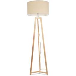 ValueLights Lottie Cream Fabric Drum Shade Cream Wood Tripod LED Floor Lamp - Size: 148 x 45 x 45cm - Wilko