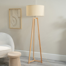 ValueLights Lottie Cream Fabric Drum Shade Cream Wood Tripod LED Floor Lamp - Size: 148 x 45 x 45cm - Wilko - thumbnail 4