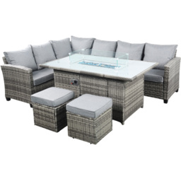 Outdoor Living The Conwy 8 Seater Gas Firepit Rattan Dining Set Dark Grey - Wilko - thumbnail 5