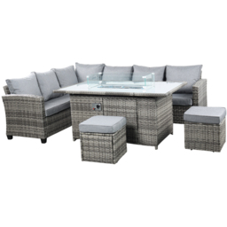 Outdoor Living The Conwy 8 Seater Gas Firepit Rattan Dining Set Dark Grey - Wilko - thumbnail 3