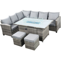 Outdoor Living The Conwy 8 Seater Gas Firepit Rattan Dining Set Dark Grey - Wilko - thumbnail 6